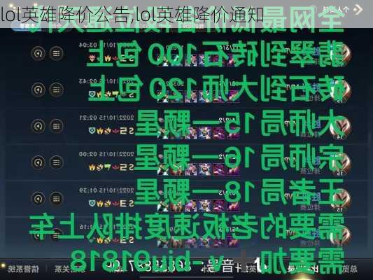 lol英雄降价公告,lol英雄降价通知